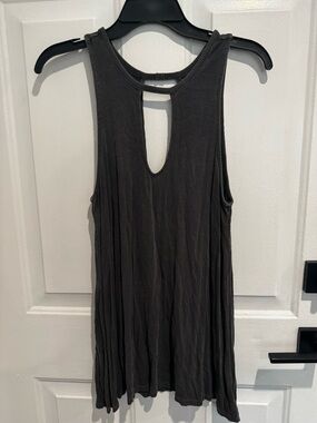American Eagle Outfitters Charcoal Ribbed Keyhole Tank
